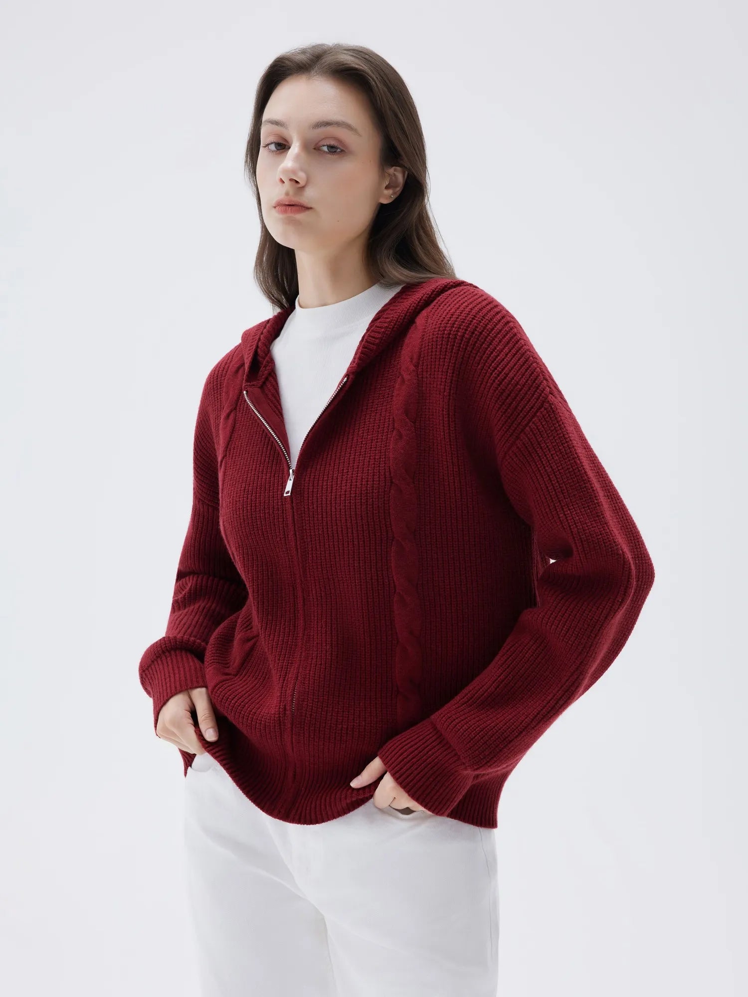 SUUKSESS Women Chunky Knit Cashmere Sweaters Zip up Oversized Hoodies Cardigan with Pockets Long Sleeve Fall Outerwear-SUUKSESS-SUUKSESS