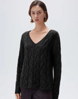 Cashmere V Neck Cable Sweater