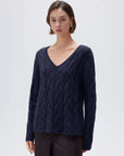 Cashmere V Neck Cable Sweater