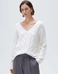 Cashmere V Neck Cable Sweater