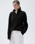 SUUKSESS Women Cashmere Oversized Quarter Zip Pullover Sweater Long Sleeve Collared Ribbed Knit Jumper Tops-SUUKSESS-SUUKSESS