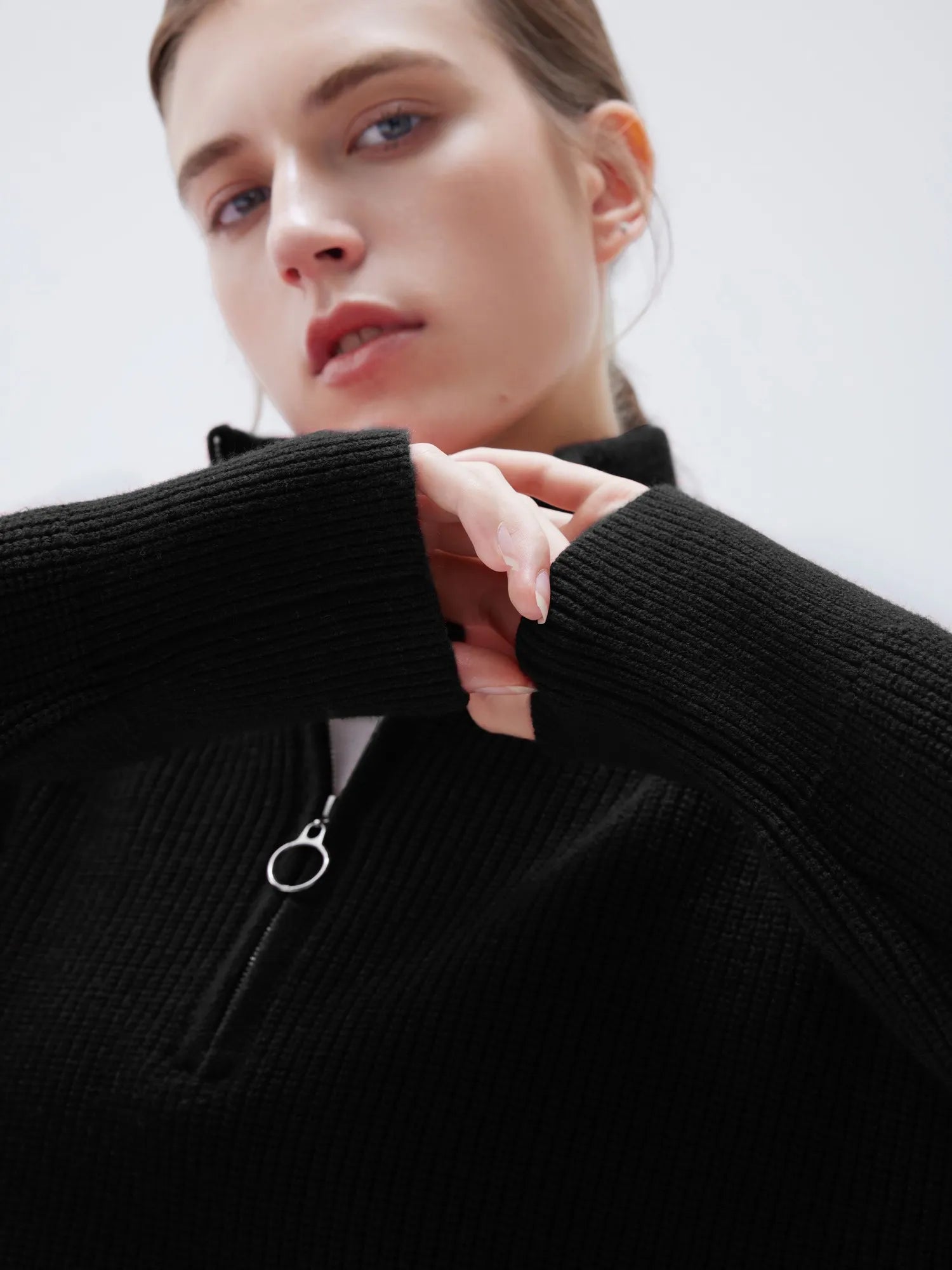 SUUKSESS Women Cashmere Oversized Quarter Zip Pullover Sweater Long Sleeve Collared Ribbed Knit Jumper Tops-SUUKSESS-SUUKSESS
