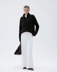SUUKSESS Women Cashmere Oversized Quarter Zip Pullover Sweater Long Sleeve Collared Ribbed Knit Jumper Tops-SUUKSESS-SUUKSESS