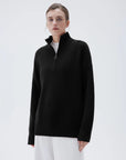 SUUKSESS Women Cashmere Oversized Quarter Zip Pullover Sweater Long Sleeve Collared Ribbed Knit Jumper Tops-SUUKSESS-SUUKSESS