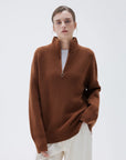 SUUKSESS Women Cashmere Oversized Quarter Zip Pullover Sweater Long Sleeve Collared Ribbed Knit Jumper Tops-SUUKSESS-SUUKSESS