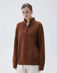 SUUKSESS Women Cashmere Oversized Quarter Zip Pullover Sweater Long Sleeve Collared Ribbed Knit Jumper Tops-SUUKSESS-SUUKSESS