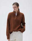 SUUKSESS Women Cashmere Oversized Quarter Zip Pullover Sweater Long Sleeve Collared Ribbed Knit Jumper Tops-SUUKSESS-SUUKSESS