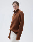 SUUKSESS Women Cashmere Oversized Quarter Zip Pullover Sweater Long Sleeve Collared Ribbed Knit Jumper Tops-SUUKSESS-SUUKSESS