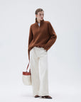 SUUKSESS Women Cashmere Oversized Quarter Zip Pullover Sweater Long Sleeve Collared Ribbed Knit Jumper Tops-SUUKSESS-SUUKSESS