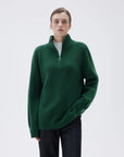 SUUKSESS Women Cashmere Oversized Quarter Zip Pullover Sweater Long Sleeve Collared Ribbed Knit Jumper Tops-SUUKSESS-SUUKSESS