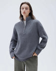 SUUKSESS Women Cashmere Oversized Quarter Zip Pullover Sweater Long Sleeve Collared Ribbed Knit Jumper Tops-SUUKSESS-SUUKSESS