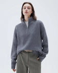 SUUKSESS Women Cashmere Oversized Quarter Zip Pullover Sweater Long Sleeve Collared Ribbed Knit Jumper Tops-SUUKSESS-SUUKSESS