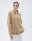 SUUKSESS Women Cashmere Oversized Quarter Zip Pullover Sweater Long Sleeve Collared Ribbed Knit Jumper Tops-SUUKSESS-SUUKSESS