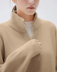 SUUKSESS Women Cashmere Oversized Quarter Zip Pullover Sweater Long Sleeve Collared Ribbed Knit Jumper Tops-SUUKSESS-SUUKSESS