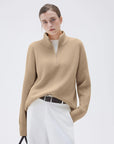 SUUKSESS Women Cashmere Oversized Quarter Zip Pullover Sweater Long Sleeve Collared Ribbed Knit Jumper Tops-SUUKSESS-SUUKSESS