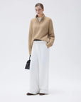 SUUKSESS Women Cashmere Oversized Quarter Zip Pullover Sweater Long Sleeve Collared Ribbed Knit Jumper Tops-SUUKSESS-SUUKSESS