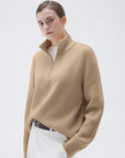 SUUKSESS Women Cashmere Oversized Quarter Zip Pullover Sweater Long Sleeve Collared Ribbed Knit Jumper Tops-SUUKSESS-SUUKSESS