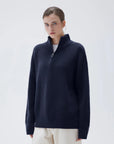 SUUKSESS Women Cashmere Oversized Quarter Zip Pullover Sweater Long Sleeve Collared Ribbed Knit Jumper Tops-SUUKSESS-SUUKSESS