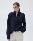 SUUKSESS Women Cashmere Oversized Quarter Zip Pullover Sweater Long Sleeve Collared Ribbed Knit Jumper Tops-SUUKSESS-SUUKSESS