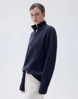 SUUKSESS Women Cashmere Oversized Quarter Zip Pullover Sweater Long Sleeve Collared Ribbed Knit Jumper Tops-SUUKSESS-SUUKSESS