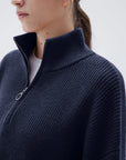 SUUKSESS Women Cashmere Oversized Quarter Zip Pullover Sweater Long Sleeve Collared Ribbed Knit Jumper Tops-SUUKSESS-SUUKSESS