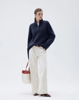 SUUKSESS Women Cashmere Oversized Quarter Zip Pullover Sweater Long Sleeve Collared Ribbed Knit Jumper Tops-SUUKSESS-SUUKSESS