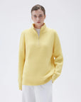 SUUKSESS Women Cashmere Oversized Quarter Zip Pullover Sweater Long Sleeve Collared Ribbed Knit Jumper Tops-SUUKSESS-Yellow-XS-SUUKSESS