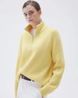 SUUKSESS Women Cashmere Oversized Quarter Zip Pullover Sweater Long Sleeve Collared Ribbed Knit Jumper Tops-SUUKSESS-SUUKSESS