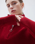 SUUKSESS Women Cashmere Oversized Quarter Zip Pullover Sweater Long Sleeve Collared Ribbed Knit Jumper Tops-SUUKSESS-SUUKSESS