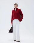 SUUKSESS Women Cashmere Oversized Quarter Zip Pullover Sweater Long Sleeve Collared Ribbed Knit Jumper Tops-SUUKSESS-SUUKSESS