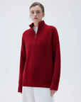 SUUKSESS Women Cashmere Oversized Quarter Zip Pullover Sweater Long Sleeve Collared Ribbed Knit Jumper Tops-SUUKSESS-SUUKSESS