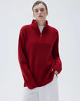 SUUKSESS Women Cashmere Oversized Quarter Zip Pullover Sweater Long Sleeve Collared Ribbed Knit Jumper Tops-SUUKSESS-SUUKSESS