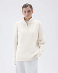 SUUKSESS Women Cashmere Oversized Quarter Zip Pullover Sweater Long Sleeve Collared Ribbed Knit Jumper Tops-SUUKSESS-White-XS-SUUKSESS