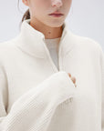 SUUKSESS Women Cashmere Oversized Quarter Zip Pullover Sweater Long Sleeve Collared Ribbed Knit Jumper Tops-SUUKSESS-SUUKSESS