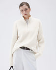 SUUKSESS Women Cashmere Oversized Quarter Zip Pullover Sweater Long Sleeve Collared Ribbed Knit Jumper Tops-SUUKSESS-SUUKSESS