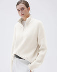 SUUKSESS Women Cashmere Oversized Quarter Zip Pullover Sweater Long Sleeve Collared Ribbed Knit Jumper Tops-SUUKSESS-SUUKSESS