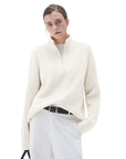 SUUKSESS Women Cashmere Oversized Quarter Zip Pullover Sweater Long Sleeve Collared Ribbed Knit Jumper Tops-SUUKSESS-SUUKSESS