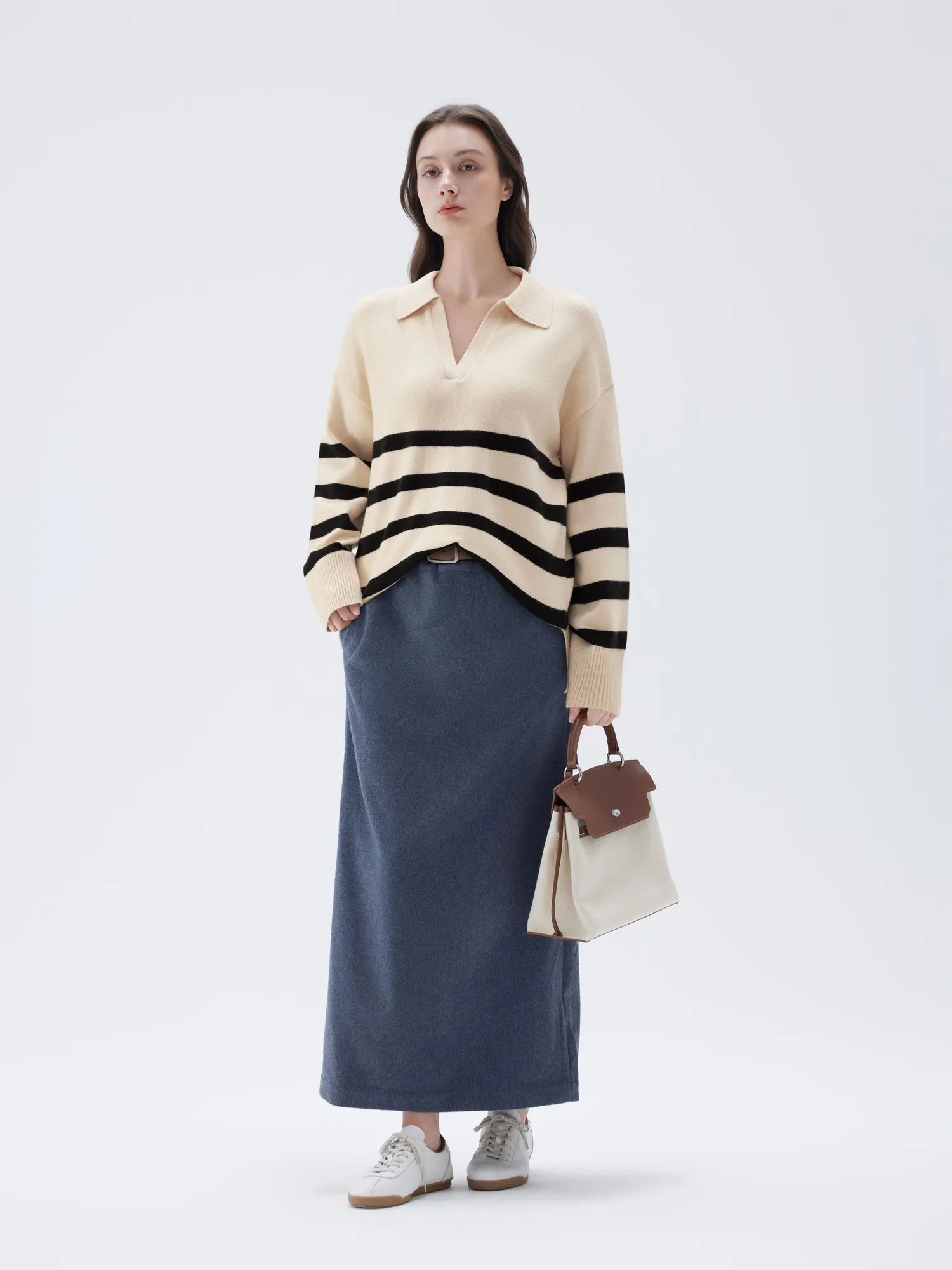 SUUKSESS Women Cashmere Oversized V Neck Pullover Sweaters Long Sleeve Collared Knit Jumper Tops-SUUKSESS-SUUKSESS