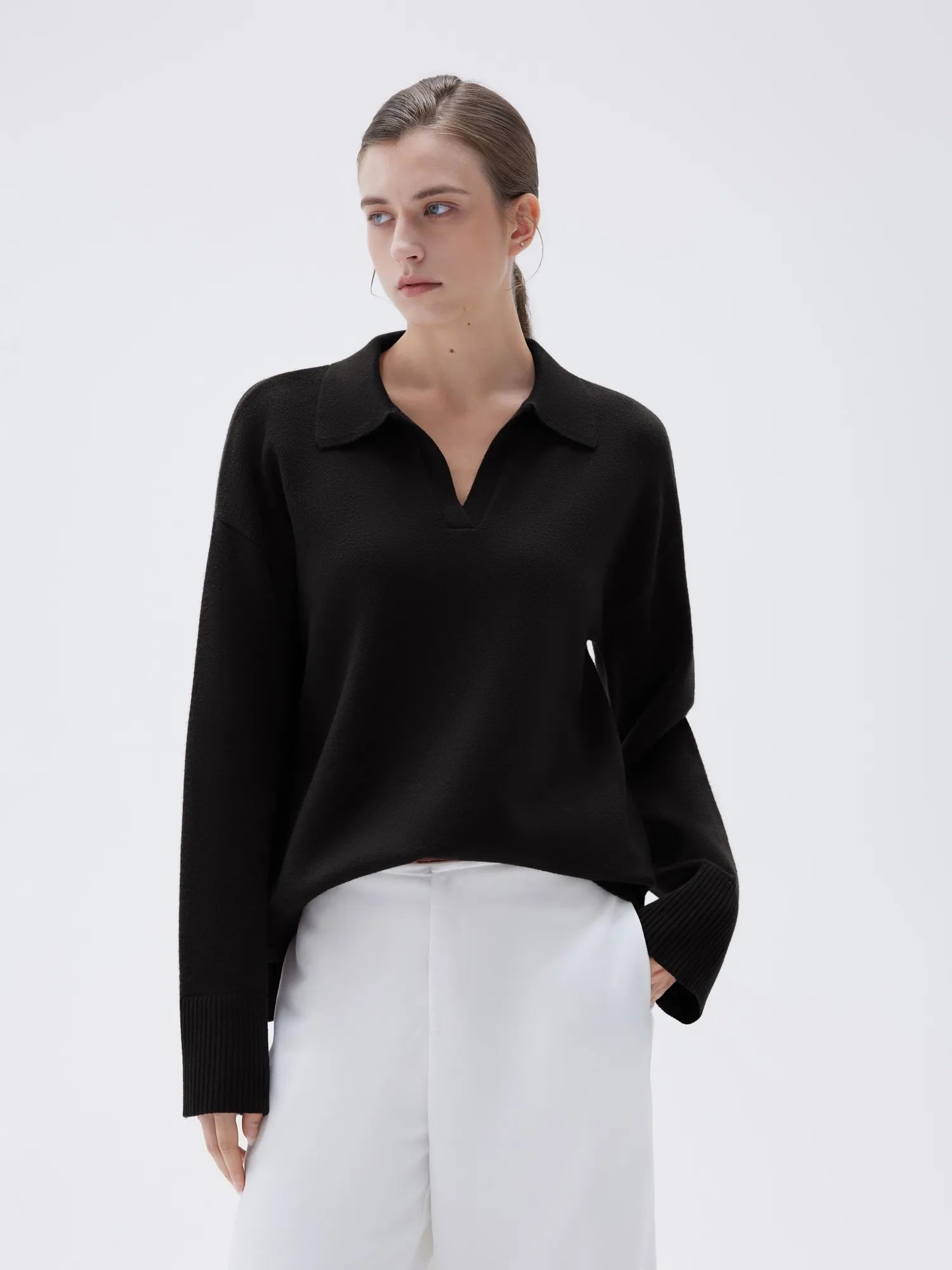 SUUKSESS Women Cashmere Oversized V Neck Pullover Sweaters Long Sleeve Collared Knit Jumper Tops-SUUKSESS-SUUKSESS