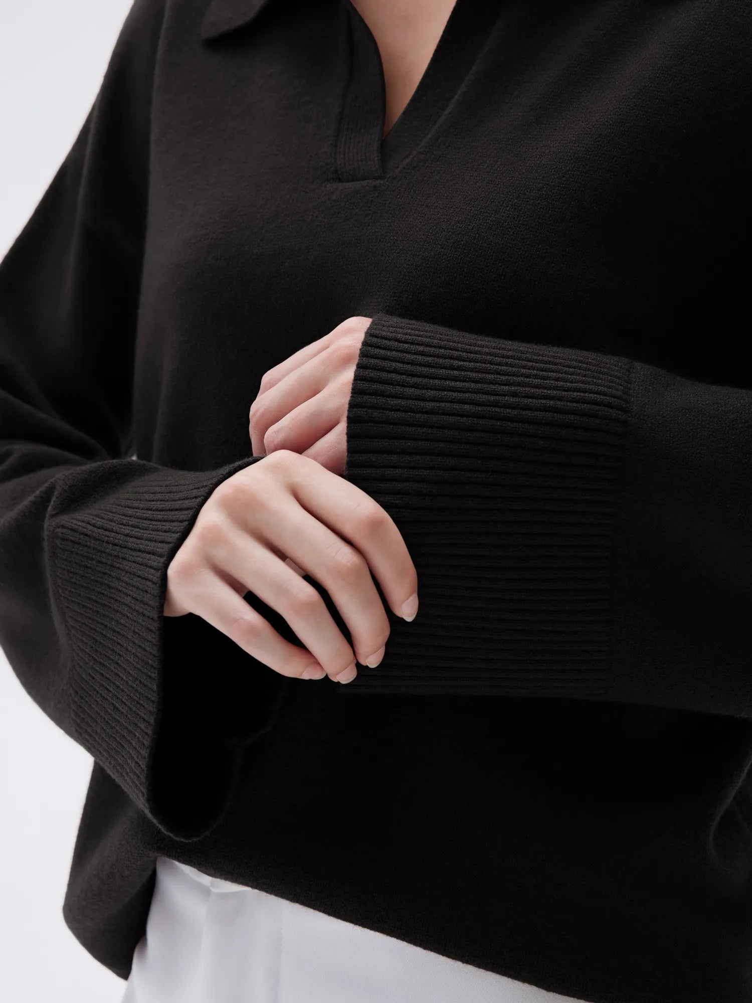 SUUKSESS Women Cashmere Oversized V Neck Pullover Sweaters Long Sleeve Collared Knit Jumper Tops-SUUKSESS-SUUKSESS