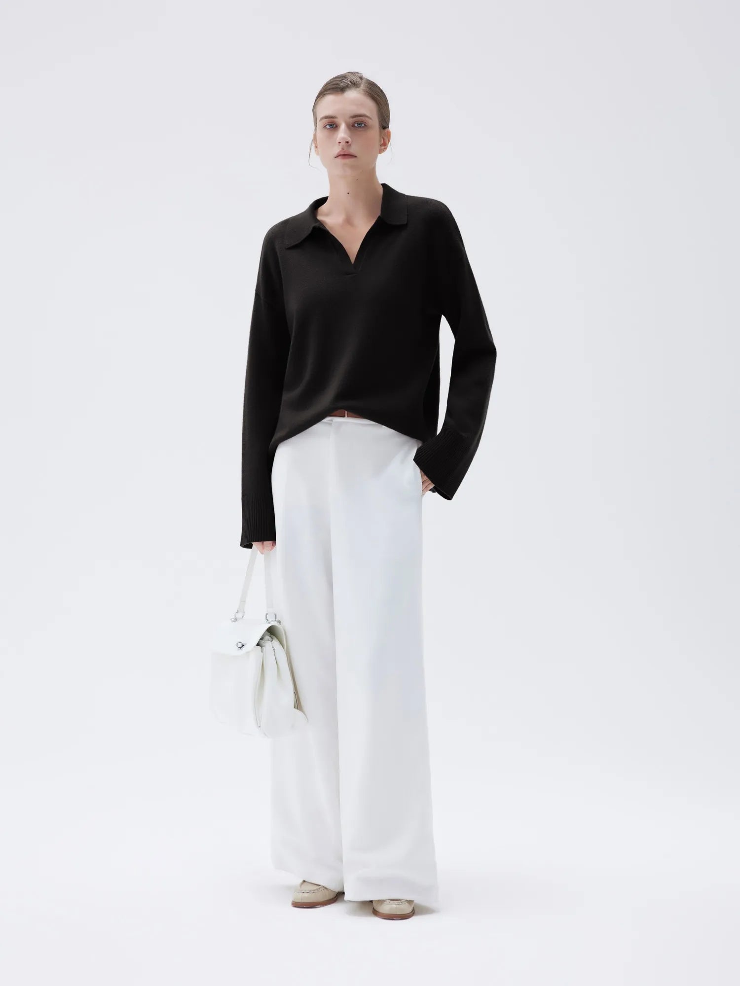 SUUKSESS Women Cashmere Oversized V Neck Pullover Sweaters Long Sleeve Collared Knit Jumper Tops-SUUKSESS-SUUKSESS