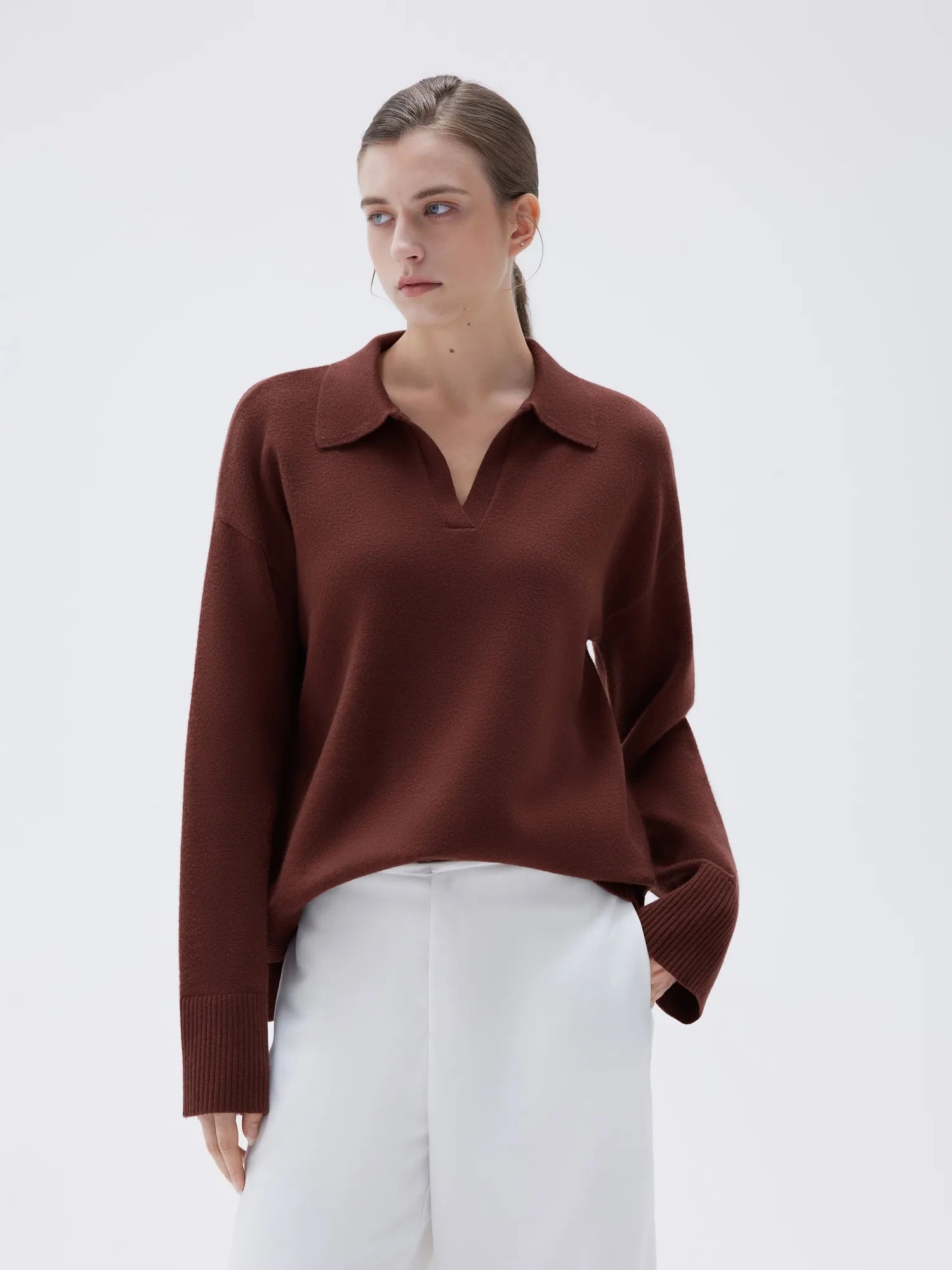 SUUKSESS Women Cashmere Oversized V Neck Pullover Sweaters Long Sleeve Collared Knit Jumper Tops-SUUKSESS-SUUKSESS