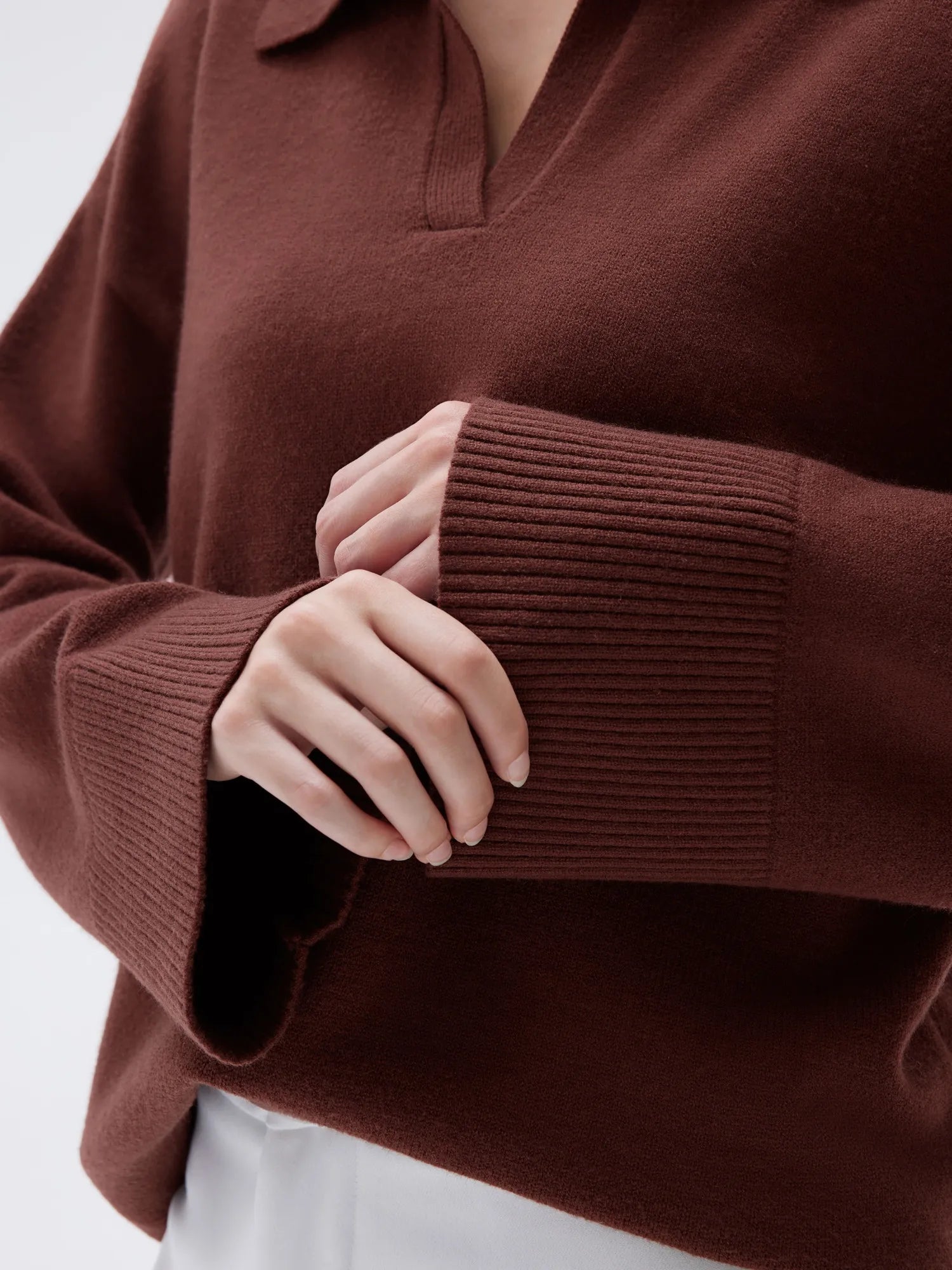 SUUKSESS Women Cashmere Oversized V Neck Pullover Sweaters Long Sleeve Collared Knit Jumper Tops-SUUKSESS-SUUKSESS