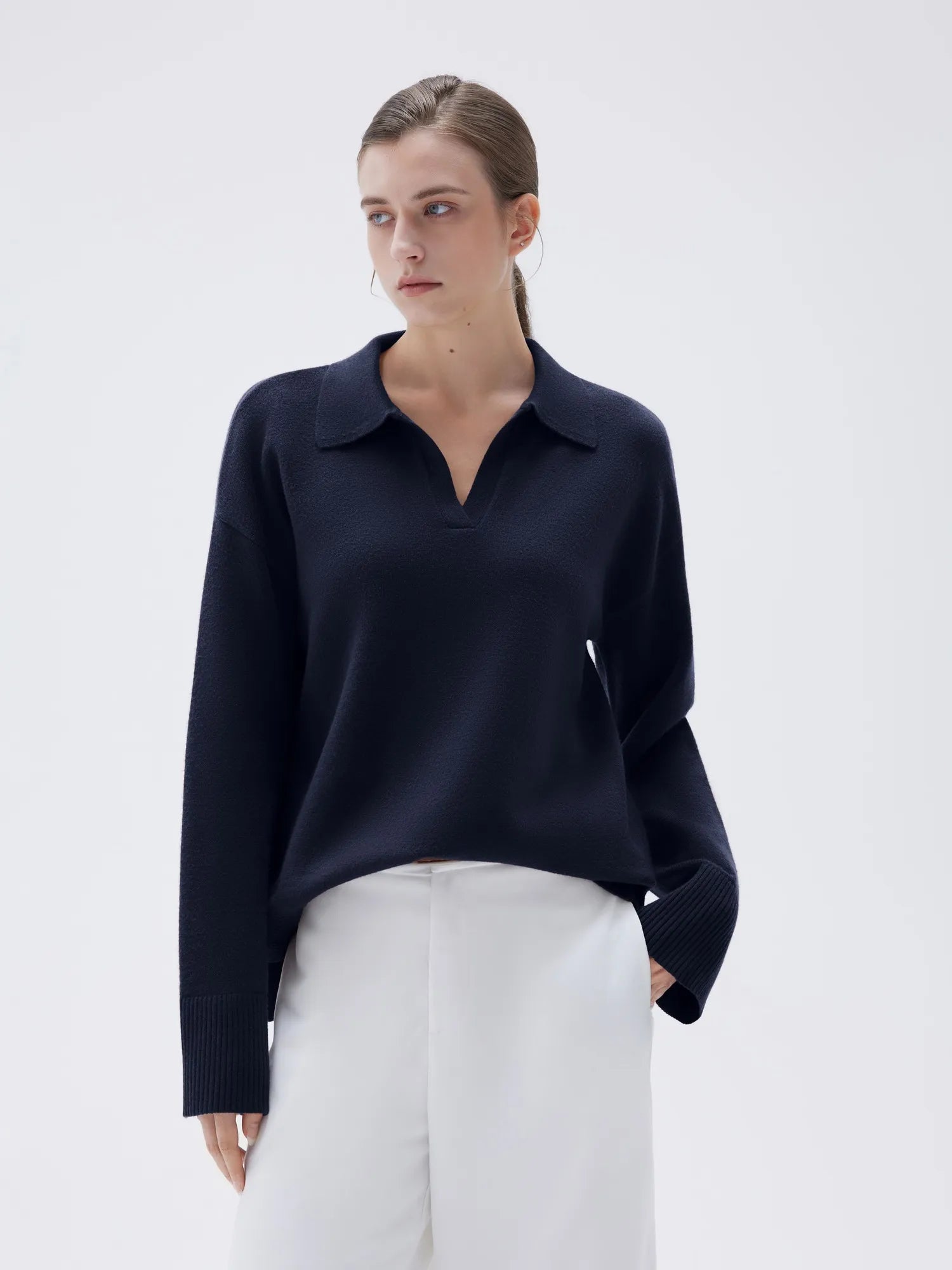 SUUKSESS Women Cashmere Oversized V Neck Pullover Sweaters Long Sleeve Collared Knit Jumper Tops-SUUKSESS-SUUKSESS