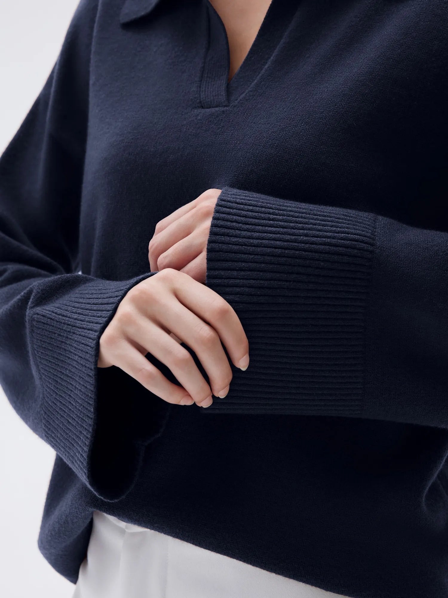 SUUKSESS Women Cashmere Oversized V Neck Pullover Sweaters Long Sleeve Collared Knit Jumper Tops-SUUKSESS-SUUKSESS