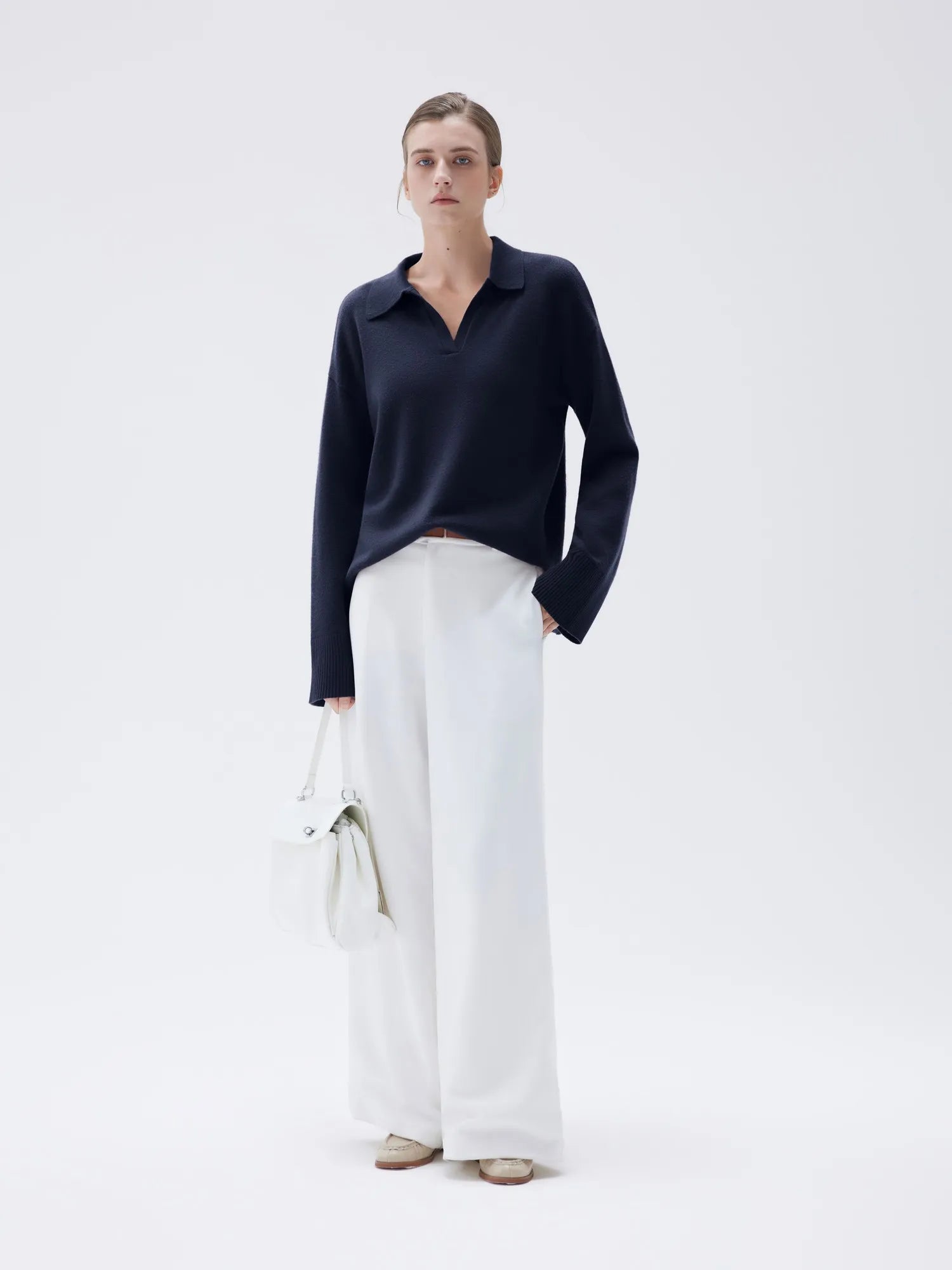 SUUKSESS Women Cashmere Oversized V Neck Pullover Sweaters Long Sleeve Collared Knit Jumper Tops-SUUKSESS-SUUKSESS