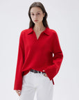 SUUKSESS Women Cashmere Oversized V Neck Pullover Sweaters Long Sleeve Collared Knit Jumper Tops-SUUKSESS-Red-XS-SUUKSESS
