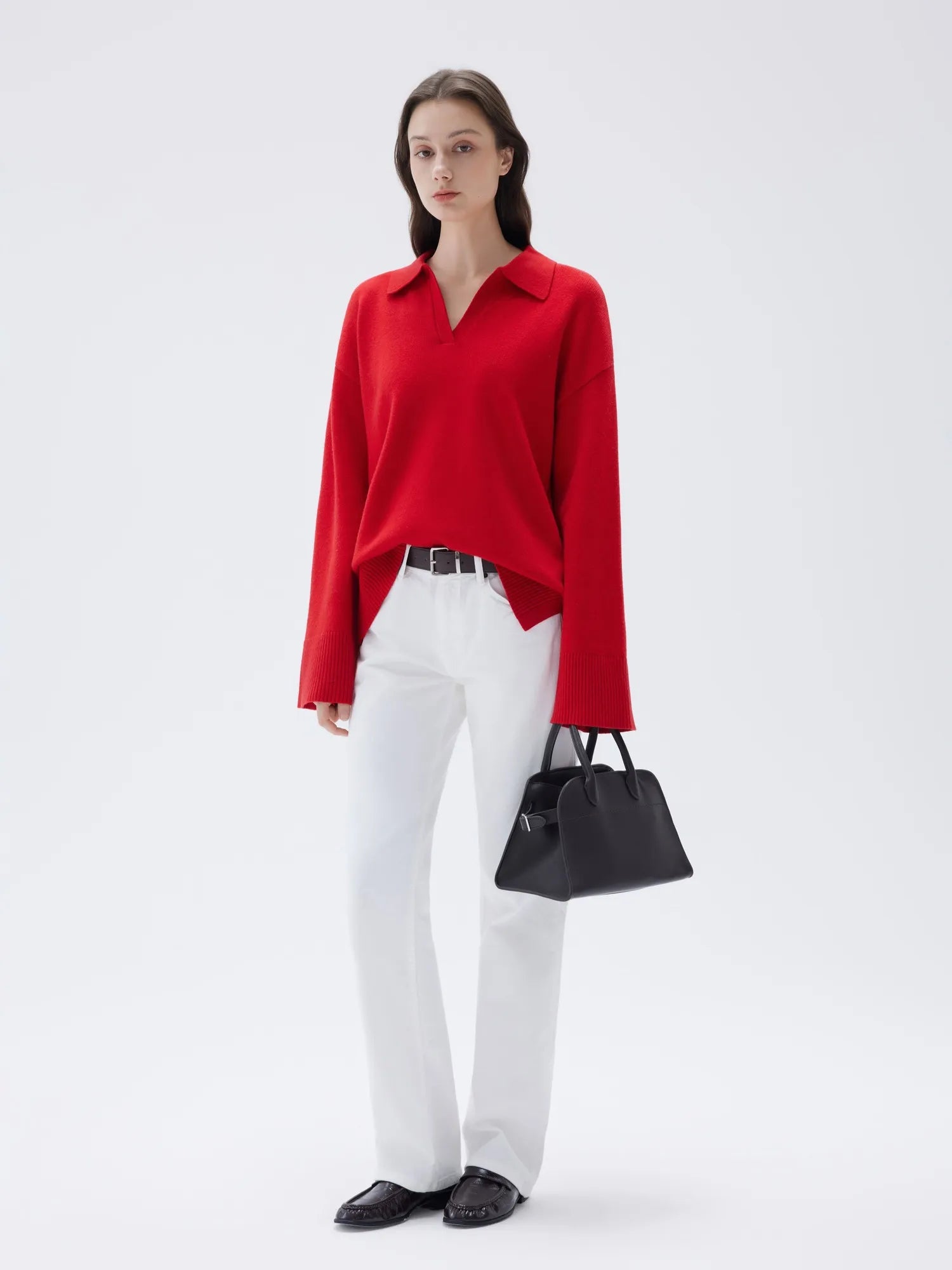 SUUKSESS Women Cashmere Oversized V Neck Pullover Sweaters Long Sleeve Collared Knit Jumper Tops-SUUKSESS-SUUKSESS