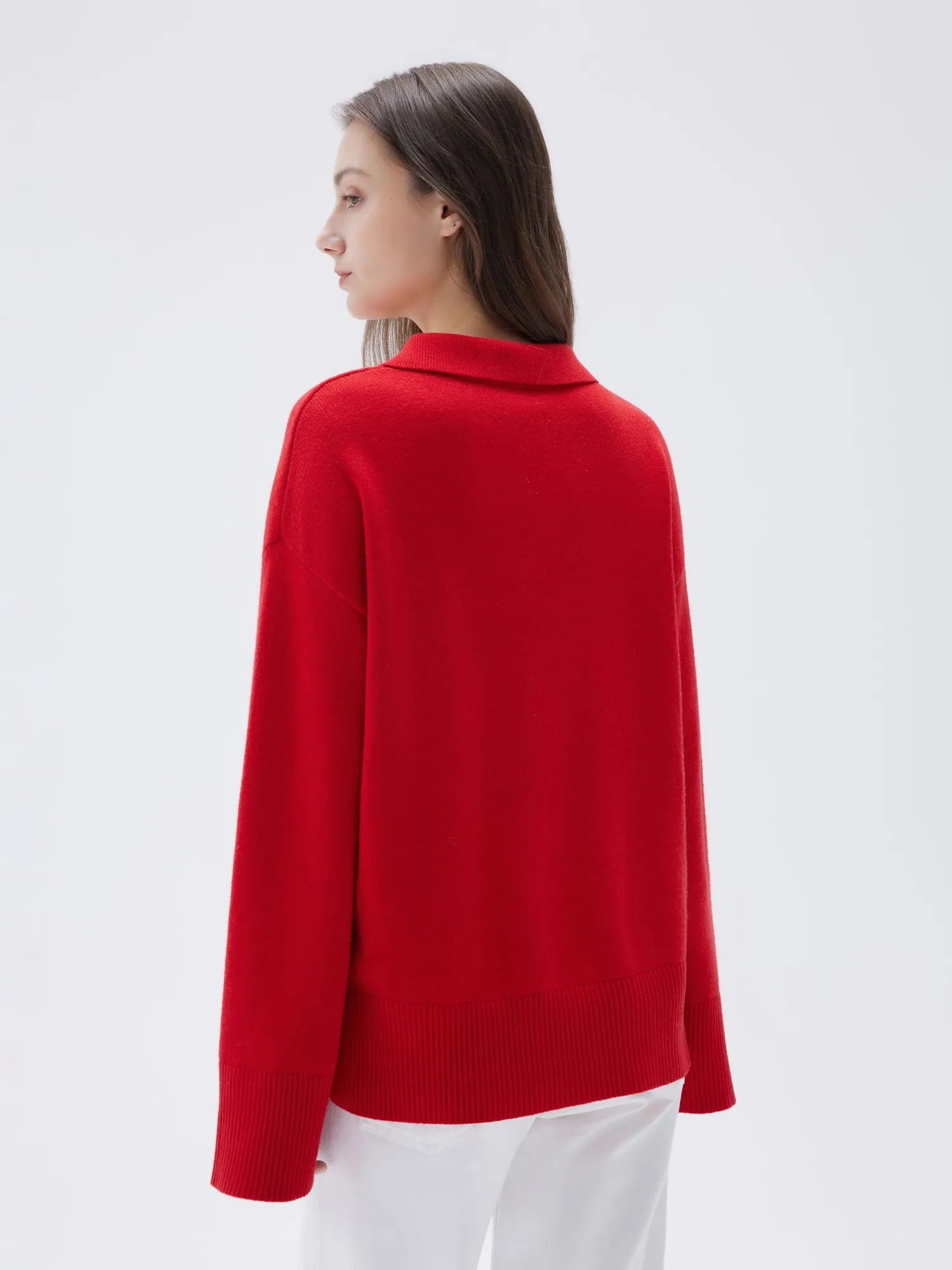 SUUKSESS Women Cashmere Oversized V Neck Pullover Sweaters Long Sleeve Collared Knit Jumper Tops-SUUKSESS-SUUKSESS