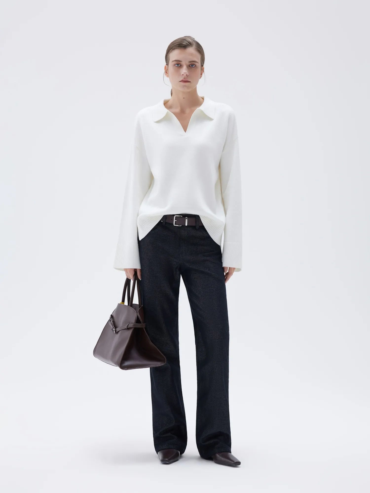 SUUKSESS Women Cashmere Oversized V Neck Pullover Sweaters Long Sleeve Collared Knit Jumper Tops-SUUKSESS-SUUKSESS